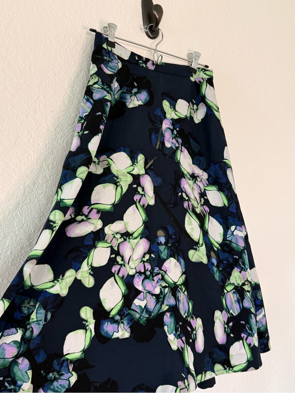 Banana Republic Navy Floral A-Line Skirt with Green & Lavender Accents